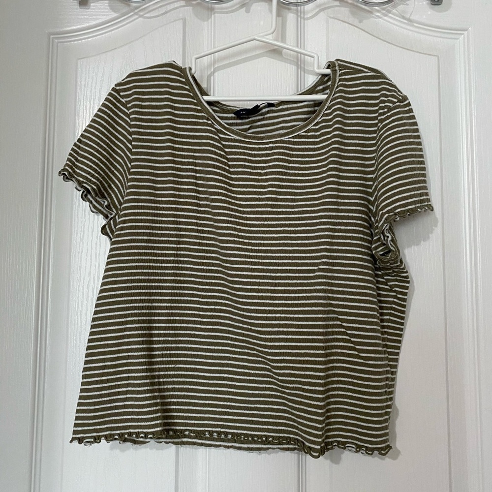 american eagle ribbed green/white striped crop top